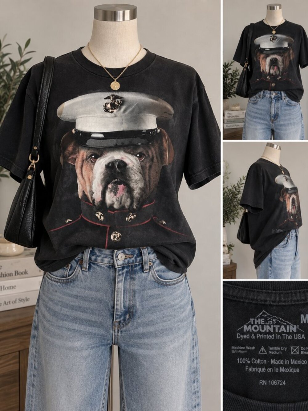 The Mountain Bulldog Marine Military Graphic T-Shirt Unisex Black Size M